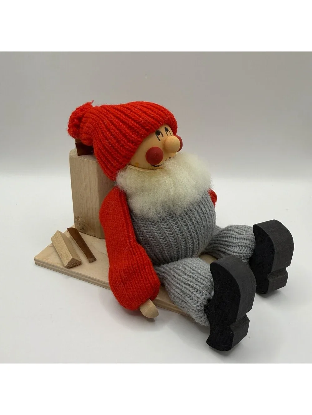 Vintage Hand Made Swedish Tomte Santa Gnome Wood Knit Christmas Folk Art Sweden